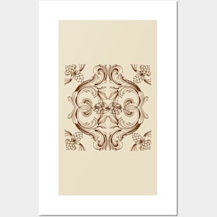 ORNAMENTAL DAMASK VINTAGE PATTERN COMFORTER PHONE CASES STICKERS AND MORE | DECOR IDEAS BROWN BEIGE TAN Posters and Art